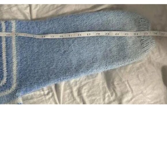 Blue and White Striped Fuzzy Sweater, Soft Women’s Knit Pullover Cozy - Picture 8 of 11